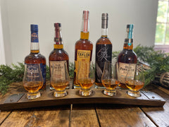 Glencairn Whiskey Flight Tray, Made from a Whiskey Barrel Stave - 5 Glass