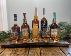 Glencairn Whiskey Flight Tray, Made from a Whiskey Barrel Stave - 5 Glass