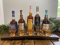 Glencairn Whiskey Flight Tray, Made from a Whiskey Barrel Stave - 5 Glass