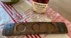 Kentucky Bourbon Trail Flight Tray, Made from an Authentic Whiskey/Bourbon Barrel Stave - 3 Glass