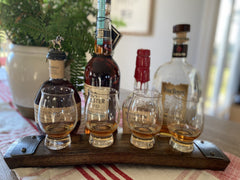 Kentucky Bourbon Trail Flight Tray, Made from an Authentic Whiskey/Bourbon Barrel Stave - 4 Glass