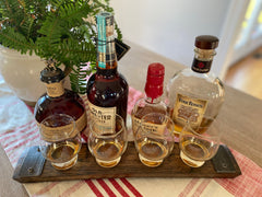 Kentucky Bourbon Trail Flight Tray, Made from an Authentic Whiskey/Bourbon Barrel Stave - 4 Glass