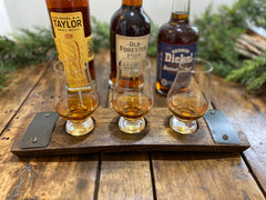 Glencairn Whiskey Flight Tray, Made from a Whiskey Barrel Stave - 3 Glass | Personalization Available