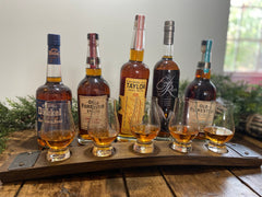 Glencairn Whiskey Flight Tray, Made from a Whiskey Barrel Stave - 5 Glass