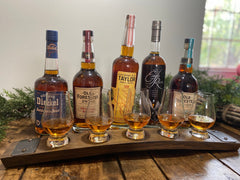 Glencairn Whiskey Flight Tray, Made from a Whiskey Barrel Stave - 5 Glass
