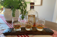 Kentucky Bourbon Trail Flight Tray, Made from an Authentic Whiskey/Bourbon Barrel Stave - 3 Glass