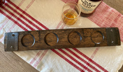 Kentucky Bourbon Trail Flight Tray, Made from an Authentic Whiskey/Bourbon Barrel Stave - 4 Glass