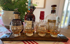 Kentucky Bourbon Trail Flight Tray, Made from an Authentic Whiskey/Bourbon Barrel Stave - 4 Glass