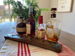 Kentucky Bourbon Trail Flight Tray, Made from an Authentic Whiskey/Bourbon Barrel Stave - 4 Glass