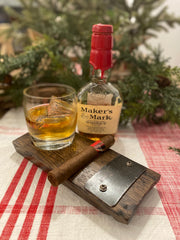 Personalized Whiskey Barrel Cigar and Rocks Glass Coaster/Tray - Includes 9 Ounce Rocks Glass