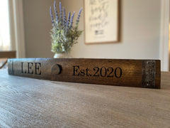 Personalized Whiskey Barrel Bung Stave, Rustic Home Decor, Family Name Sign