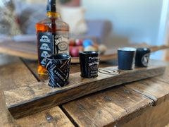 Personalized Shot Glass Flight Tray - Made from an Authentic Whiskey Barrel Stave
