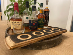 Smoked Cocktail Smoking Tray made from Authentic Whiskey Barrel Head with Whiskey Glasses and Smoking Chips || Unique Piece