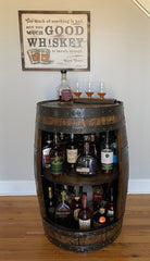 Whiskey Barrel Liquor Cabinet | Handcrafted from an Authentic Whiskey Barrel | Personalization Available