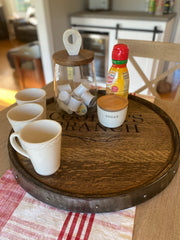 Lazy Susan Made from Reclaimed Whiskey Bourbon Barrel Head || Personalization Available || Housewarming Gift || Wedding Gift