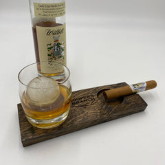 Rocks Glass Coaster With Cigar Ashtray - Made From Reclaimed Whiskey Barrel - With Personalization