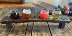 Personalized Beer Flight Made From Authentic Whiskey Barrel Stave - Glasses Included