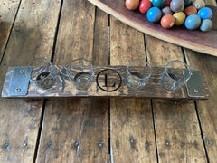 Personalized Beer Flight Made From Authentic Whiskey Barrel Stave - Glasses Included