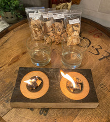 Double Smoking Tray made from Authentic Whiskey Barrel Stave, with Whiskey Glasses and Smoking Chips