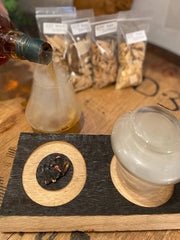 Double Smoking Tray made from Authentic Whiskey Barrel Stave, with Whiskey Glasses and Smoking Chips