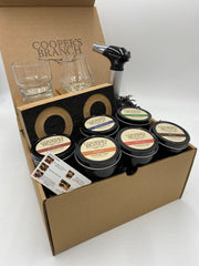 Smoked Cocktail Gift Set with Double Smoking Tray, Smoking Chips, Whiskey/Rocks Glasses & Torch | Made from Authentic Whiskey Barrel Stave
