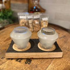 Double Smoking Tray made from Authentic Whiskey Barrel Stave, with Whiskey Glasses and Smoking Chips