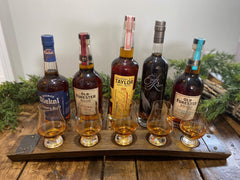 Glencairn Whiskey Flight Tray, Made from a Whiskey Barrel Stave - 5 Glass