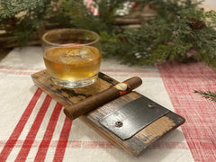 Personalized Whiskey Barrel Cigar and Rocks Glass Coaster/Tray - Includes 9 Ounce Rocks Glass
