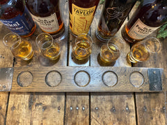 Glencairn Whiskey Flight Tray, Made from a Whiskey Barrel Stave - 5 Glass