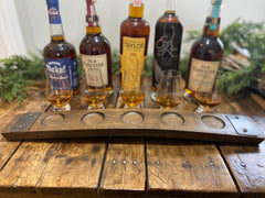 Glencairn Whiskey Flight Tray, Made from a Whiskey Barrel Stave - 5 Glass