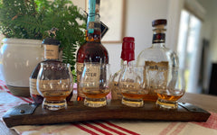 Kentucky Bourbon Trail Flight Tray, Made from an Authentic Whiskey/Bourbon Barrel Stave - 4 Glass