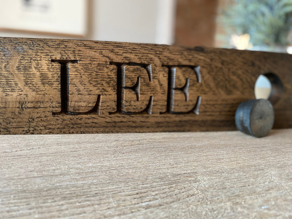 Personalized Whiskey Barrel Bung Stave, Rustic Home Decor, Family Name Sign