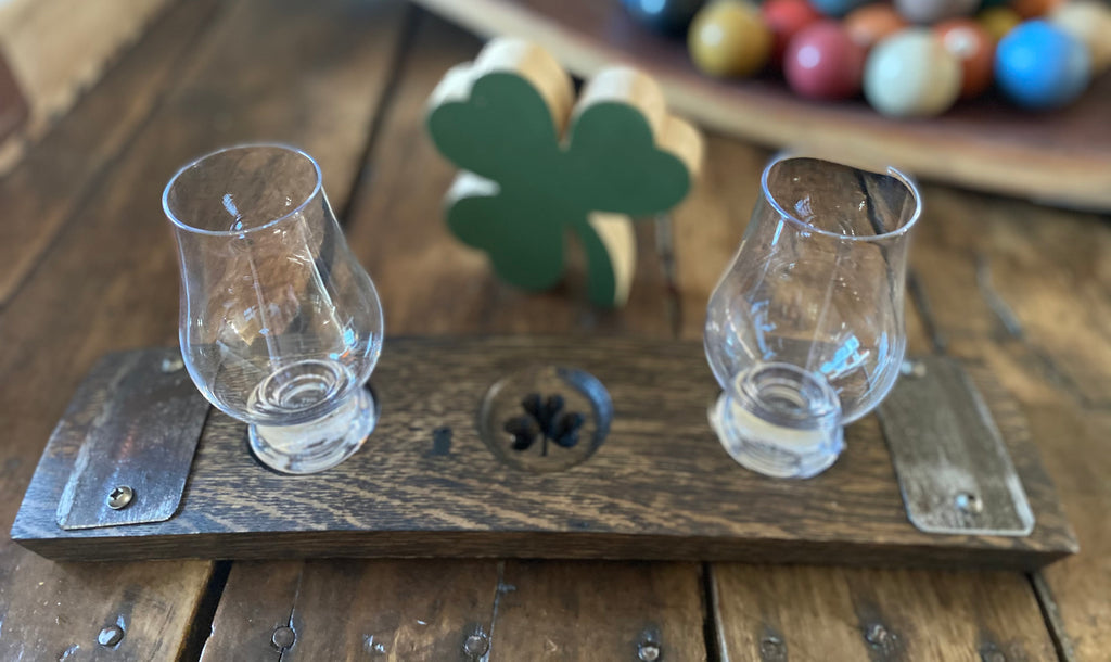 Glencairn Whiskey Flight Tray, Made from a Whiskey Barrel Stave - 3 Glass | Personalization Available