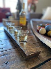 Personalized Shot Glass Flight Tray - Made from an Authentic Whiskey Barrel Stave