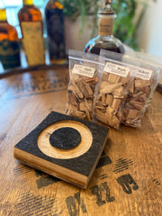 Smoked Cocktail Kit - Made From Authentic Whiskey Barrel Stave -  Includes Hickory, Maple and Apple Smoking Chips