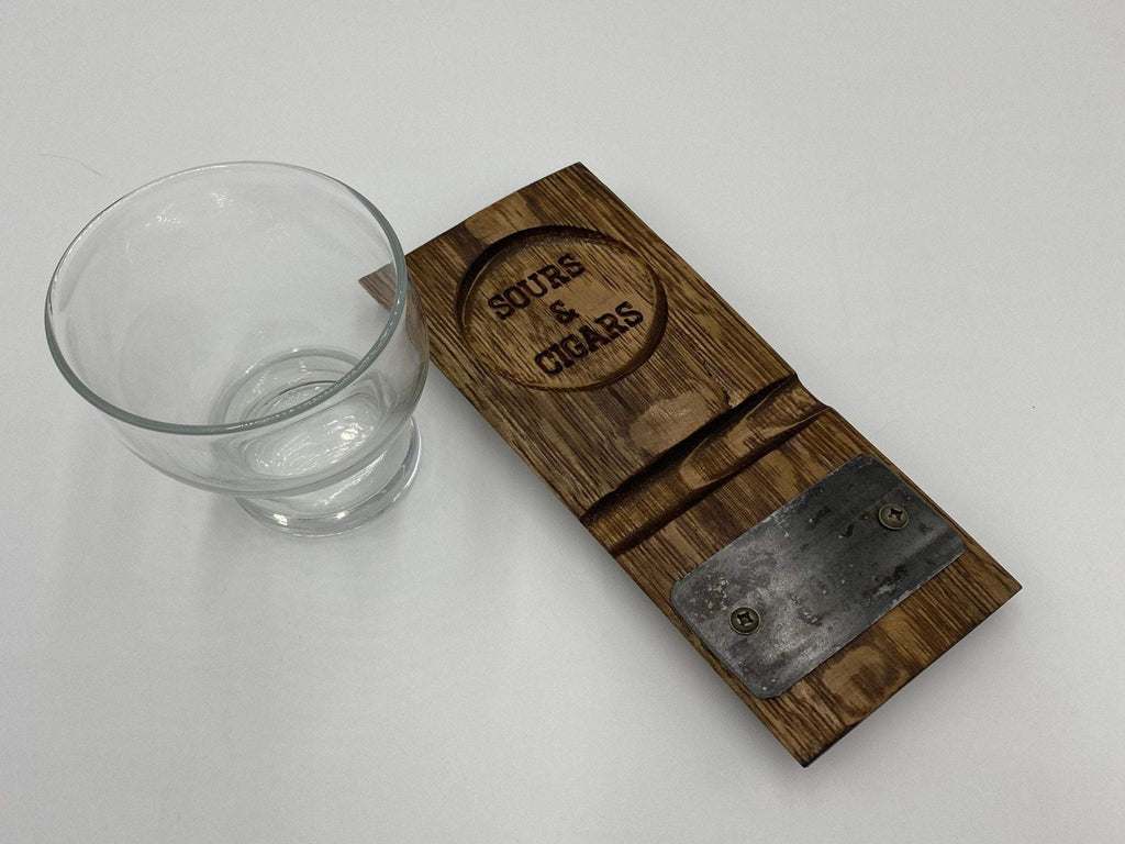Personalized Whiskey Barrel Cigar and Beer Glass Coaster/Tray - Includes 13.5 Ounce Beer Glass