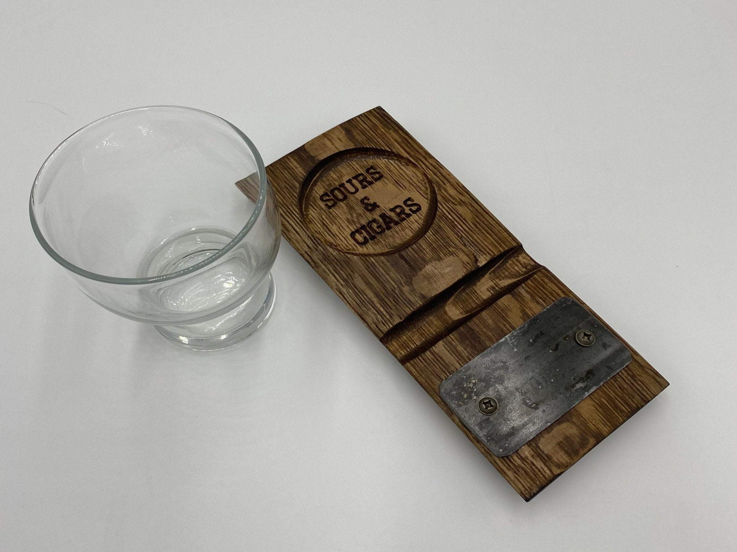 Whiskey Barrel Cigar Holder and Coaster - with Tasting Glass