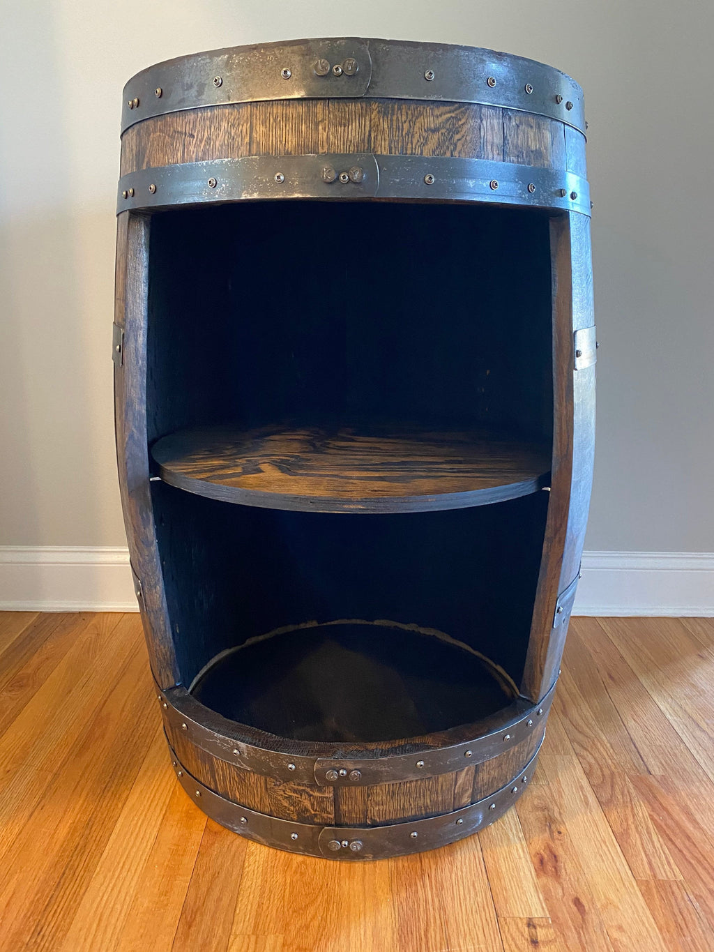 Whiskey Barrel Liquor Cabinet | Handcrafted from an Authentic Whiskey Barrel | Personalization Available