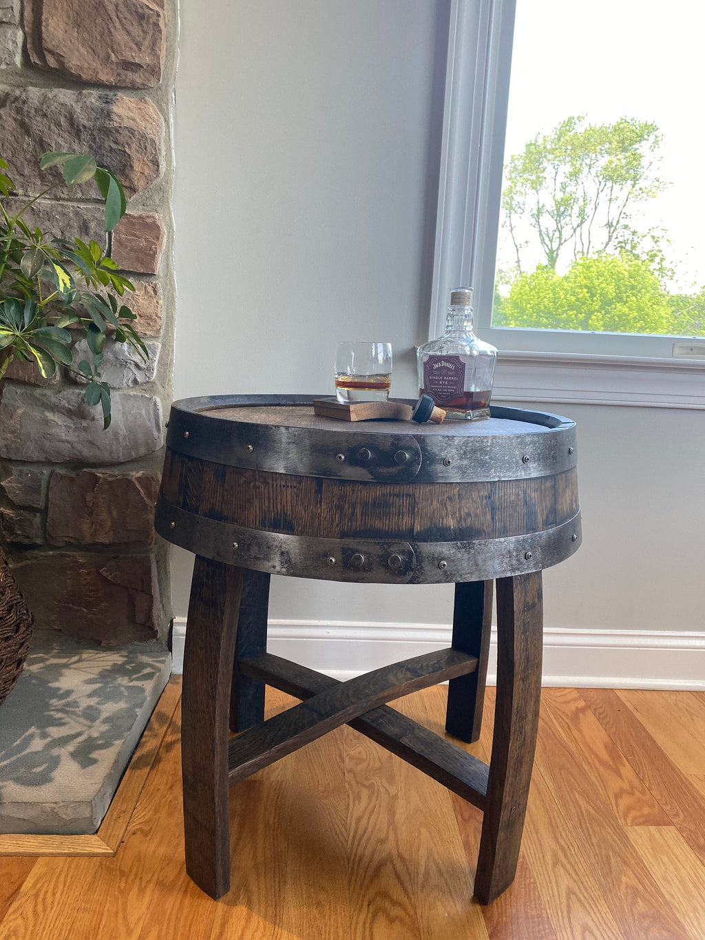 End Table Made from Authentic Whiskey Barrel