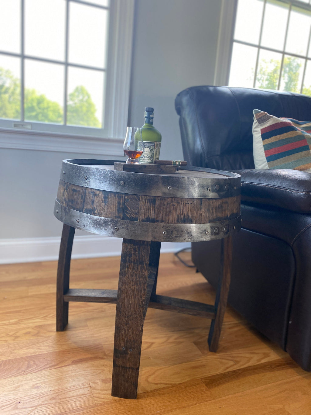 End Table Made from Authentic Whiskey Barrel