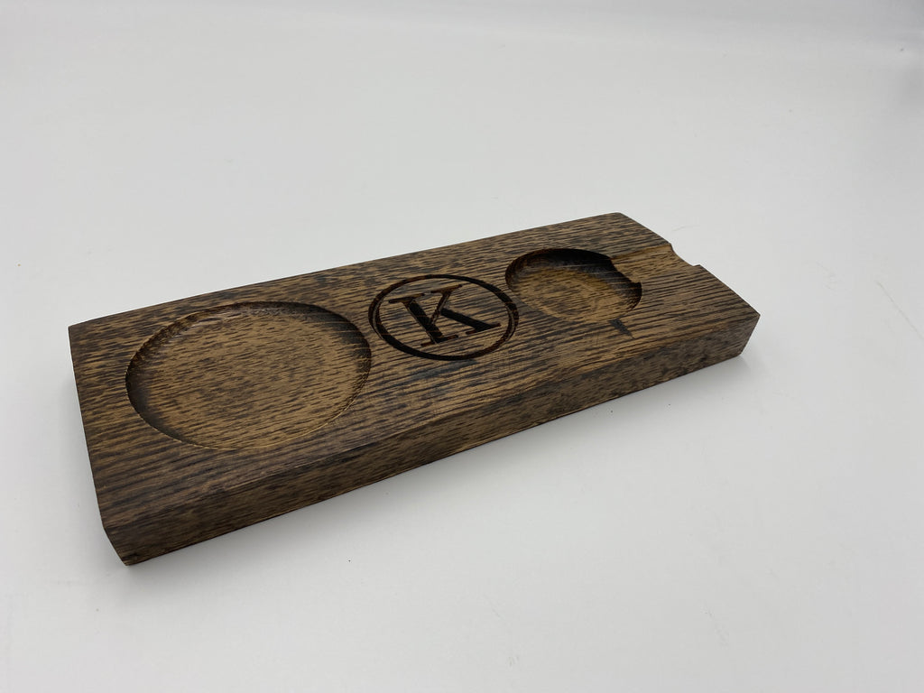 Rocks Glass Coaster With Cigar Ashtray - Made From Reclaimed Whiskey Barrel - With Personalization