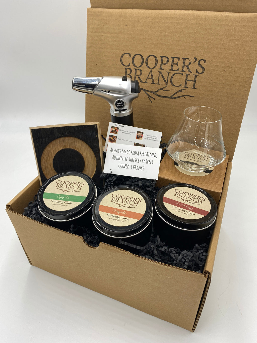 Smoked Cocktail Kit Gift Set with Smoking Chips & Torch | Made from Authentic Whiskey Barrel Stave