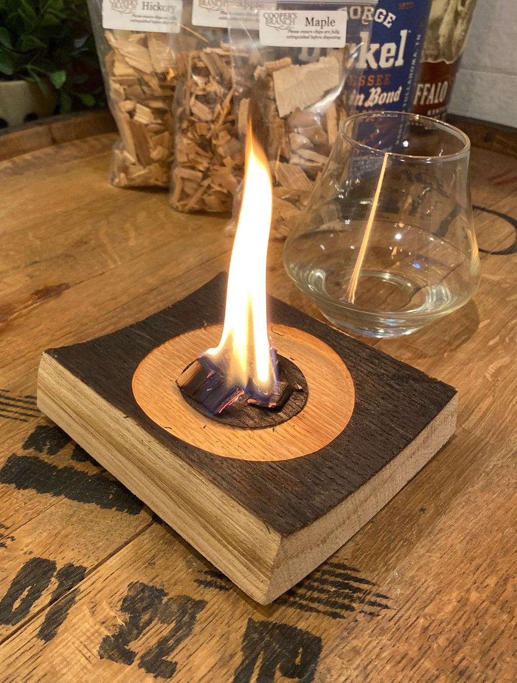 Smoked Cocktail Kit - Made From Authentic Whiskey Barrel Stave -  Includes Hickory, Maple and Apple Smoking Chips