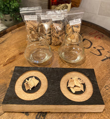 Double Smoking Tray made from Authentic Whiskey Barrel Stave, with Whiskey Glasses and Smoking Chips