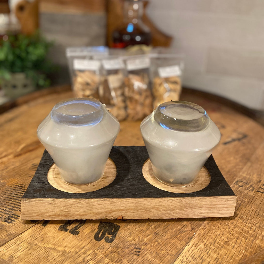 Double Smoking Tray made from Authentic Whiskey Barrel Stave, with Whiskey Glasses and Smoking Chips
