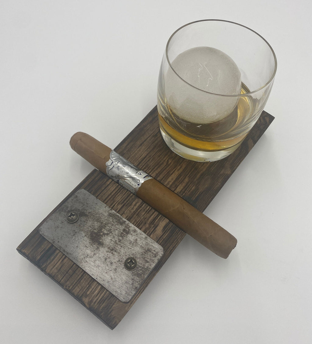 Cigar Rocks Coaster Gift Set, made from an Authentic Whiskey Barrel Stave | Groomsmen Gift | Father's Day Gift | Personalized Gift