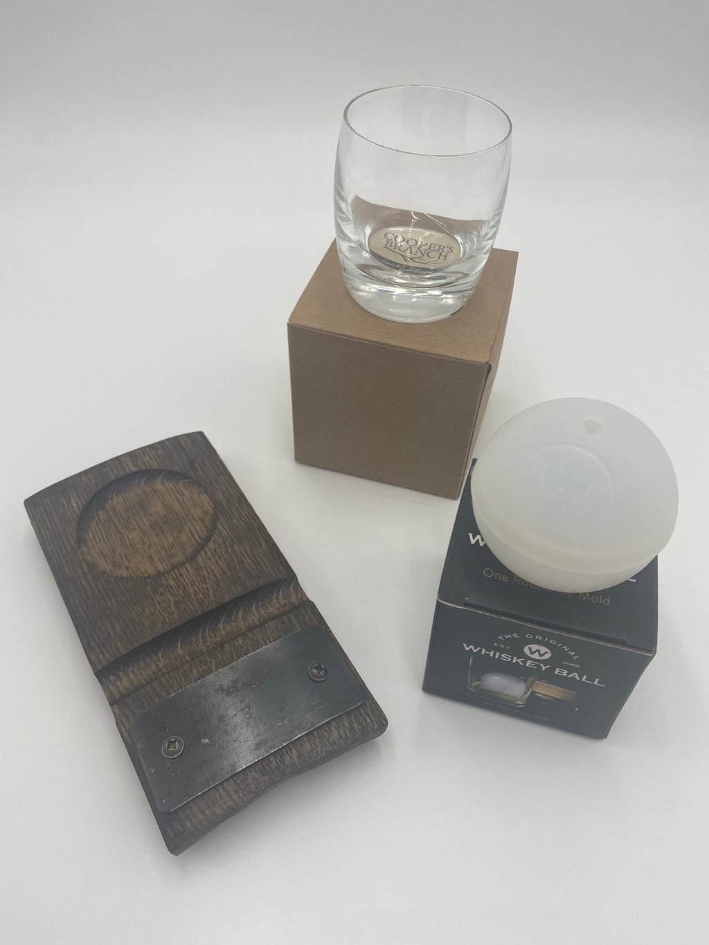 The Mt. Rainier Set  Handblown Mountain Whisky, Beer & Coaster Gift